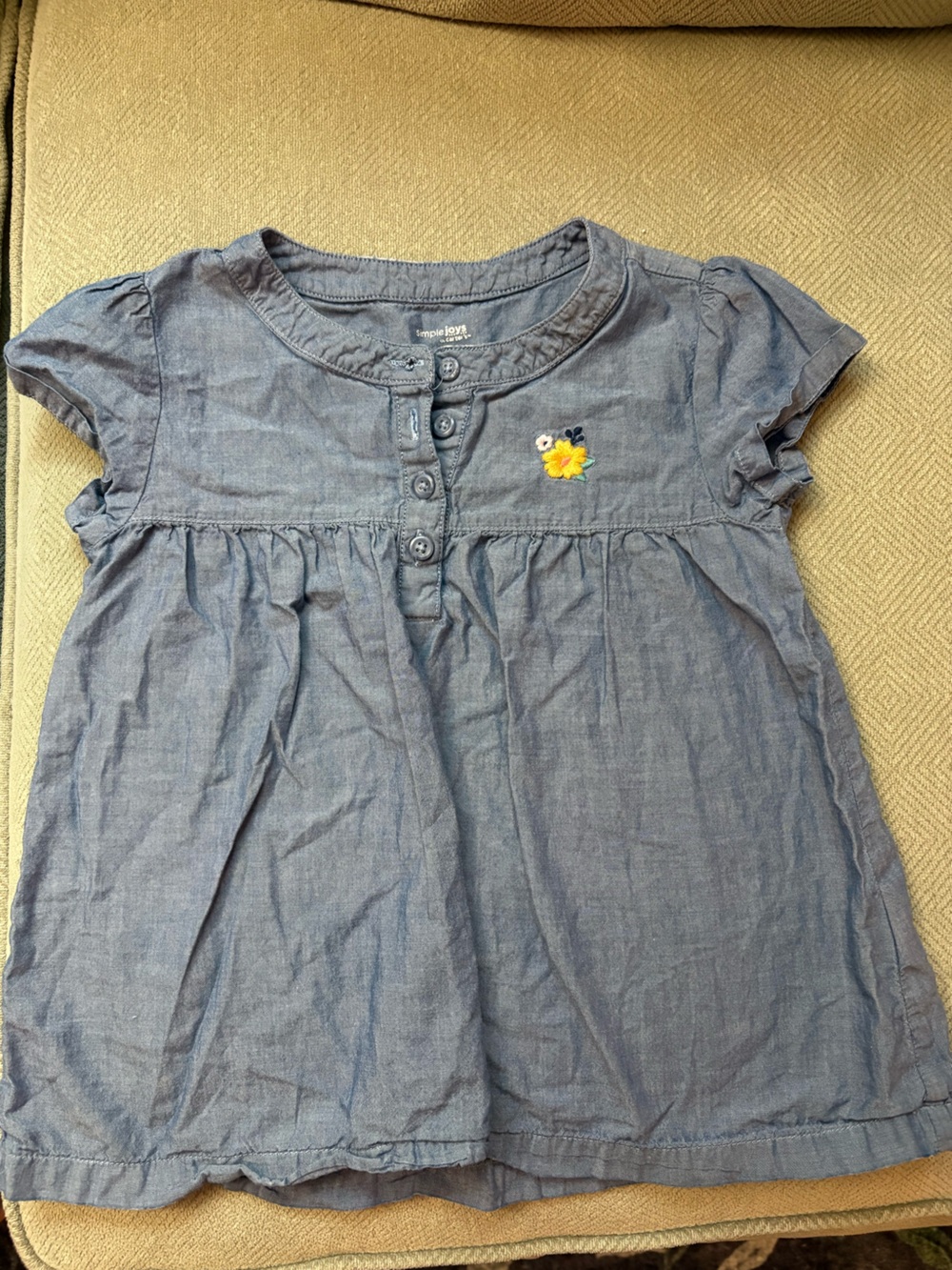 Carter's Blue Chambray Short-Sleeve Top with Yellow Flower